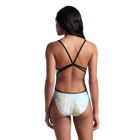 Arena LIGHT FLORAL SWIMSUIT Lace Back ( black white multi ) - Maillot de bain femme 1 pièce | Les4Nages