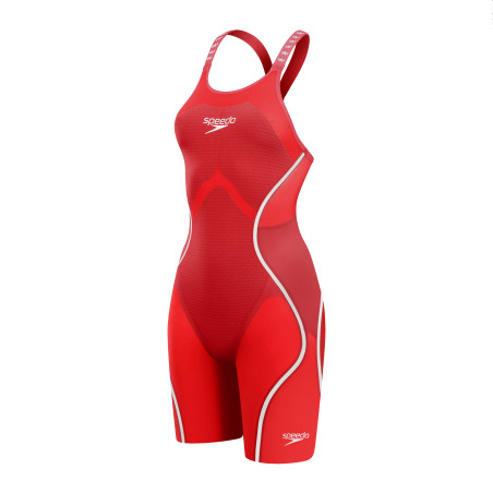 SPEEDO FastSkin LZR PURE INTENT 2.0 OpenBack Kneeskin Dos Ouvert - Red White -Combinaison Natation Competition Femme | Les4Nages