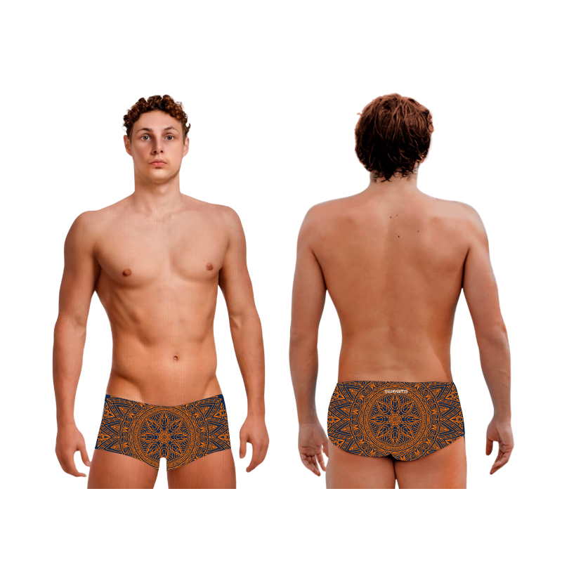 SWEAMS TRUNKS MANDALA ORANGE -NAVY - Boxer Natation Homme | Les4Nages