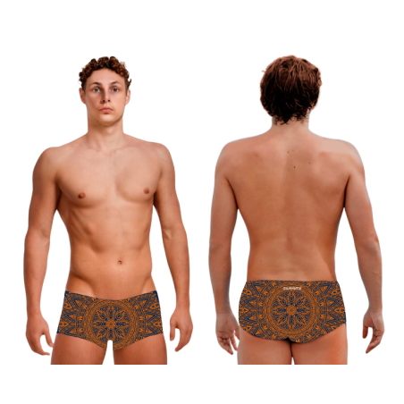 SWEAMS TRUNKS MANDALA ORANGE -NAVY - Boxer Natation Homme | Les4Nages