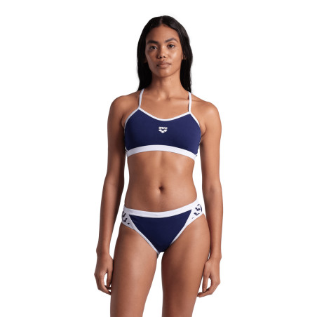 Bikini Arena ICONS Cross Back Solid NAVY WHITE - Maillot Natation Femme 2 pieces | Les4Nages