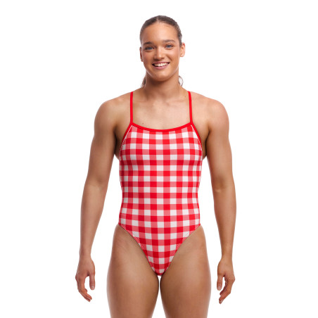 FUNKITA Red Checker Dos Single Strength - Maillot de bain Femme Natation 1 piece | Les4Nages