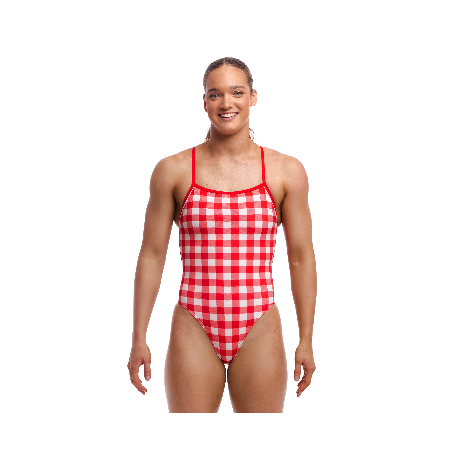 FUNKITA Red Checker Dos Single Strength - Maillot de bain Femme Natation 1 piece | Les4Nages