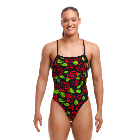 FUNKITA Black Rose Dos Strapped In - Maillot de bain Femme Natation 1 piece | Les4Nages