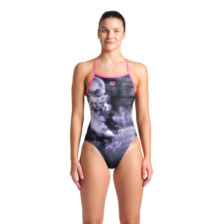 Arena AIRBRUSH Challenge Back Shocking Pink Black Multi - Maillot Natation Femme | Les4Nages