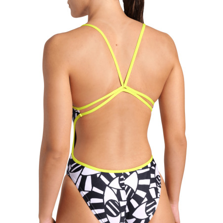 Arena OPEN YOUR EYES SWIMSUIT LAce back Black Multi Soft Green - Maillot Natation Femme | Les4Nages