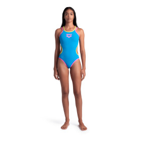 Arena ONE DOUBLE CROSS BACK  Turquoise Fluo Pink Soft Green   - Maillot de bain femme 1 pièce