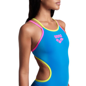 Arena ONE DOUBLE CROSS BACK  Turquoise Fluo Pink Soft Green   - Maillot de bain femme 1 pièce