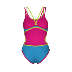 Arena ONE DOUBLE CROSS BACK  Turquoise Fluo Pink Soft Green   - Maillot de bain femme 1 pièce