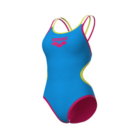 Arena ONE DOUBLE CROSS BACK  Turquoise Fluo Pink Soft Green   - Maillot de bain femme 1 pièce