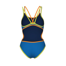 Arena ONE DOUBLE CROSS BACK  Blue River Fluo Orange  - Maillot de bain femme 1 pièce