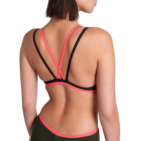 Arena ONE DOUBLE CROSS BACK Dark Sage Black Fluo e - Maillot de bain femme 1 pièce | Les4Nages