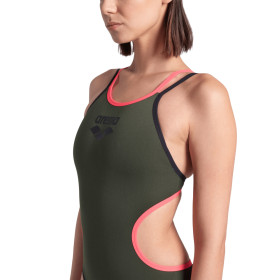 Arena ONE DOUBLE CROSS BACK  Dark Sage Black Fluo e - Maillot de bain femme 1 pièce