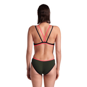 Arena ONE DOUBLE CROSS BACK  Dark Sage Black Fluo e - Maillot de bain femme 1 pièce