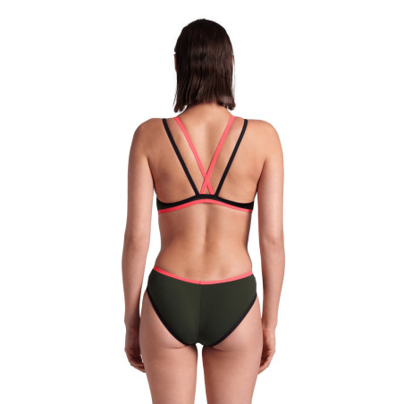 Arena ONE DOUBLE CROSS BACK Dark Sage Black Fluo e - Maillot de bain femme 1 pièce | Les4Nages