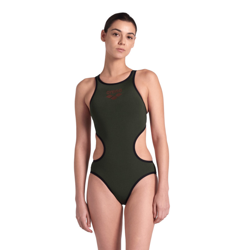 ARENA One Biglogo -Dark Sage Black - Maillot Natation Femme 1 piece | Les4Nages