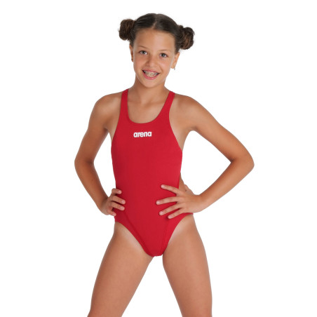 Arena Girls (6-14 ans) Team Swimsuit SOLID Swim Tech - Red- Maillot Fille Natation | Les4Nages