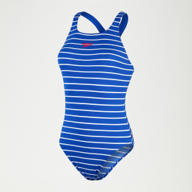 Speedo ECO+ Printed Medalist Blue White - Maillot femme 1 pièce