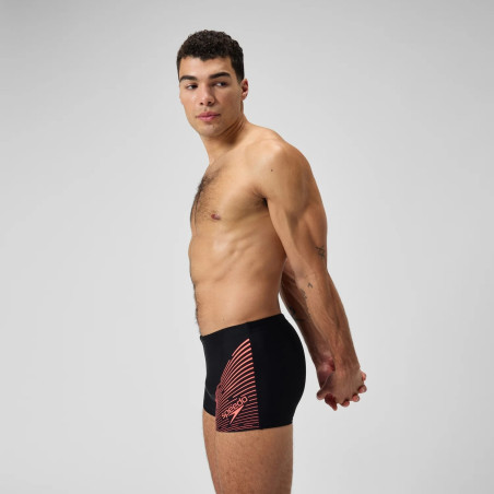 SPEEDO MEDLEY LOGO Aquashort Black red - Boxer homme natation | Les4Nages