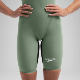 SPEEDO FastSkin LZR PURE VALOR 2.0 OpenBack Kneeskin Dos Ouvert - Green Black - Combinaison Natation Competition Femme