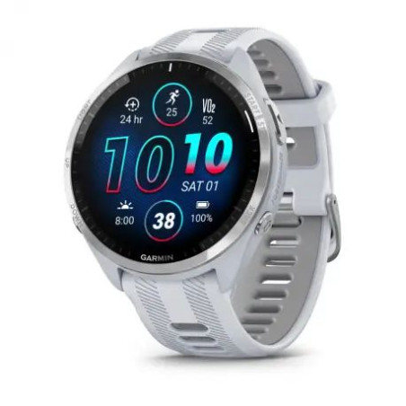 GARMIN 965 Forerunner blanche avec bracelet en silicone blanc/gris - Montre GPS Running - EN STOCK | Les4Nages