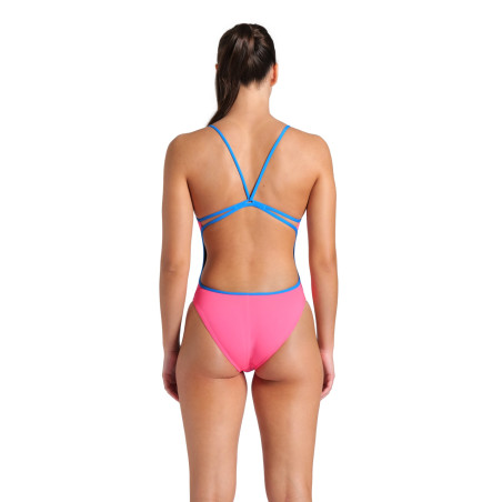 Arena SOLID Lace Back Shocking Pink Blue River - Maillot de bain natation femme | Les4Nages