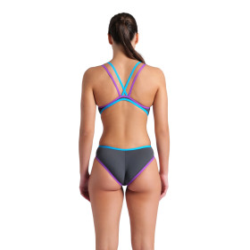 Arena ONE DOUBLE CROSS BACK  Asphalte Purple Turquoise - Maillot de bain femme 1 pièce