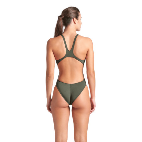 Arena TEAM SOLID SWIM TECH Dark Sage Artic Lime - Maillot de bain femme 1 pièce | Les4Nages