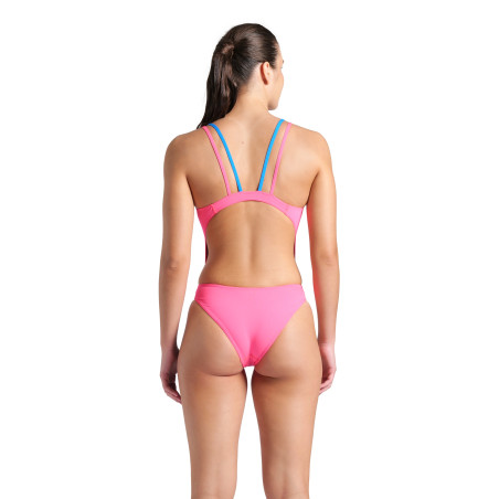 Arena Swimsuit TECH Multi SOLID Shocking Pink Blue River - Maillot Natation Femme  | Les4Nages