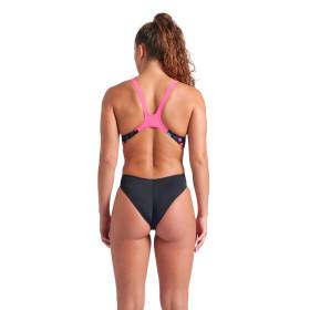 Arena CONTOUR Swim Tech Black Multi Black Shocking Pink - Maillot Natation Femme 1 piece