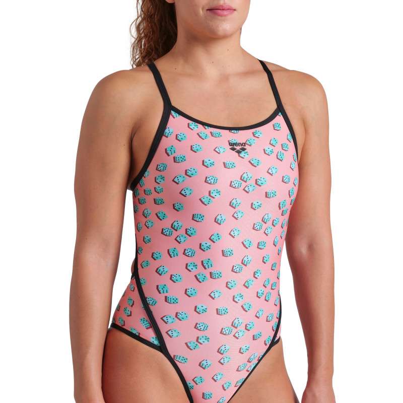 Arena DICES Super Fly Back Pink Multi Black - Maillot Natation Femme 1 piece | Les4Nages