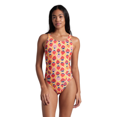 Vente Privée Arena Mai 2025 - WOMEN'S ARENA STRAWBERRY SWIMSUIT SWIM T FLUO RED-ORANGE MULTI | Les4Nages