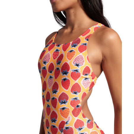 Vente Privée Arena Mai 2025 - WOMEN'S ARENA STRAWBERRY SWIMSUIT SWIM T FLUO RED-ORANGE MULTI | Les4Nages