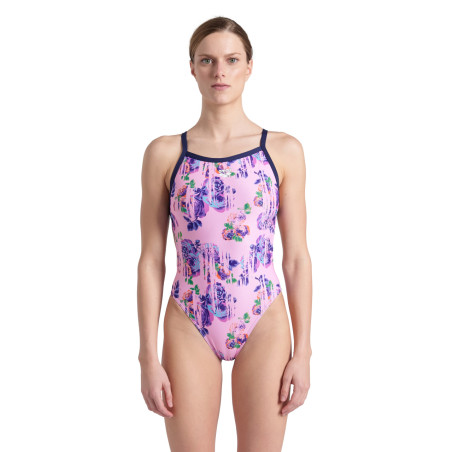 Vente Privée Arena Mai 2025 - WOMEN'S ARENA ROSE TEXTURE SWIMSUIT XCRO MULTI PINK-NAVY | Les4Nages