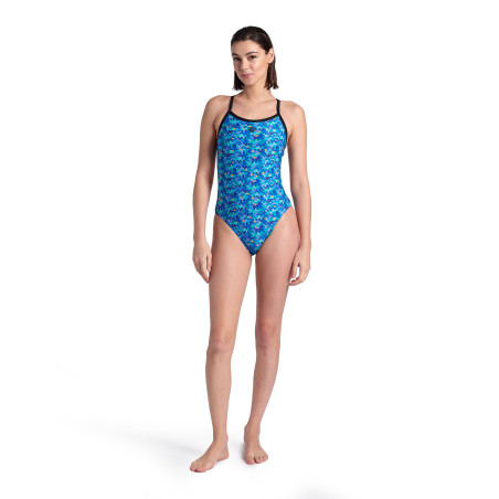Vente Privée Arena Mai 2025 - WOMEN'S ARENA POOLTILES SWIMSUIT CHALLEN BLACK-BLUE MULTI | Les4Nages
