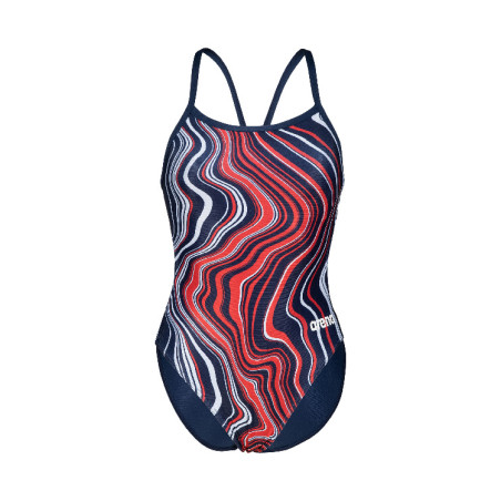 Vente Privée Arena Mai 2025 - WOMEN'S SWIMSUIT CHALLENGE BACK MARBLED NAVY-RED MULTI | Les4Nages