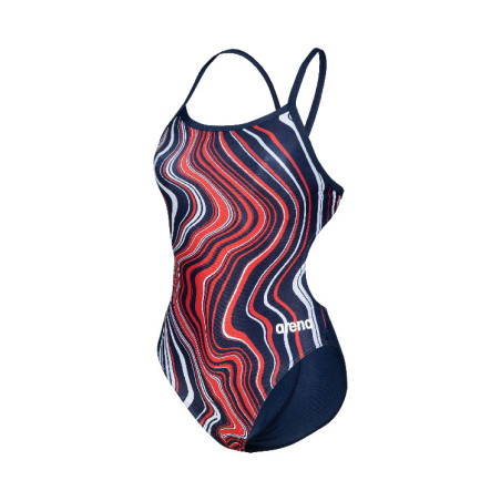 Vente Privée Arena Mai 2025 - WOMEN'S SWIMSUIT CHALLENGE BACK MARBLED NAVY-RED MULTI | Les4Nages