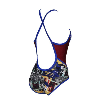 Vente Privée Arena Mai 2025 - WOMEN'S ARENA ICONS SWIMSUIT FAST BACK A NEON BLUE-BURGUNDY-MULTI | Les4Nages