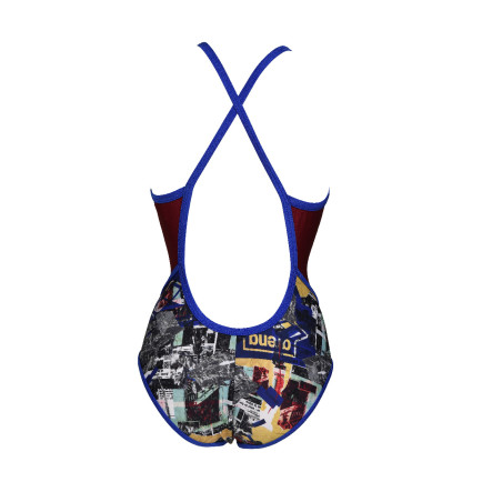 Vente Privée Arena Mai 2025 - WOMEN'S ARENA ICONS SWIMSUIT FAST BACK A NEON BLUE-BURGUNDY-MULTI | Les4Nages