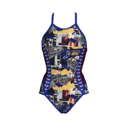 Vente Privée Arena Mai 2025 - WOMEN'S ARENA ICONS SWIMSUIT FAST BACK A NEON BLUE-BURGUNDY-MULTI | Les4Nages