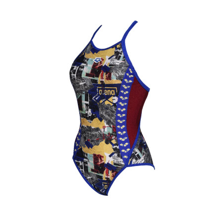 Vente Privée Arena Mai 2025 - WOMEN'S ARENA ICONS SWIMSUIT FAST BACK A NEON BLUE-BURGUNDY-MULTI | Les4Nages