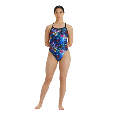 Vente Privée Arena Mai 2025 - WOMEN'S SWIMSUIT CHALLENGE BACK ALLOVER BLACK-MULTI | Les4Nages