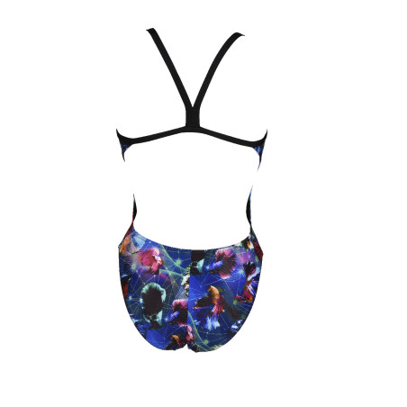 Vente Privée Arena Mai 2025 - WOMEN'S SWIMSUIT CHALLENGE BACK ALLOVER BLACK-MULTI | Les4Nages