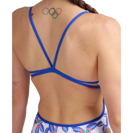 Vente Privée Arena Mai 2025 - WOMEN'S SWIMSUIT LACE BACK ALLOVER NEON BLUE-MULTI | Les4Nages