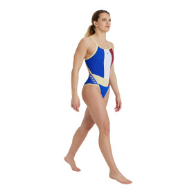 Vente Privée Arena Mai 2025 - WOMEN'S ARENA ICONS SWIMSUIT SUPER FLY B NEON BLUE-BUTTER-BURGUNDY