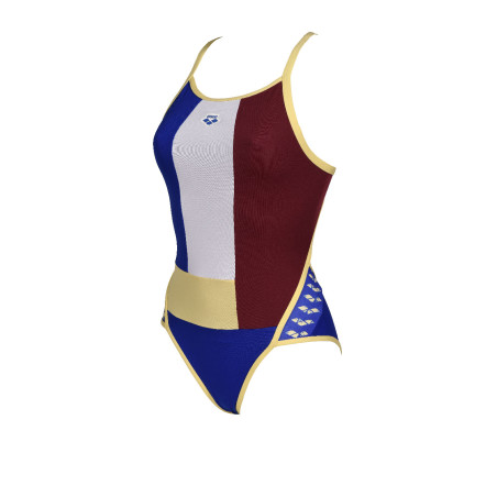 Vente Privée Arena Mai 2025 - WOMEN'S ARENA ICONS SWIMSUIT SUPER FLY B NEON BLUE-BUTTER-BURGUNDY | Les4Nages