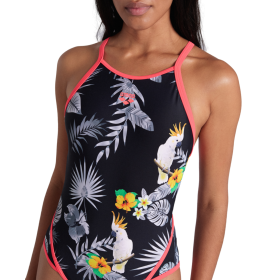 Vente Privée Arena Mai 2025 - WOMEN'S ARENA TROPICAL SUMMER SWIMSUIT F BLACK MULTI-FLUO RED