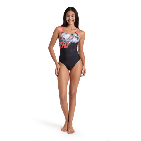 Vente Privée Arena Mai 2025 - WOMEN'S ARENA SPLASH POINT SWIMSUIT SWIM BLACK-FLUO RED | Les4Nages