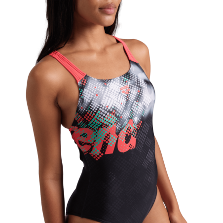 Vente Privée Arena Mai 2025 - WOMEN'S ARENA SPLASH POINT SWIMSUIT SWIM BLACK-FLUO RED | Les4Nages