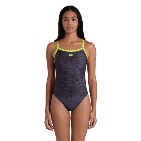 Vente Privée Arena Mai 2025 - WOMEN'S ARENA CAMO KIKKO SWIMSUIT CHALLE SOFT GREEN-BLACK MULTI | Les4Nages